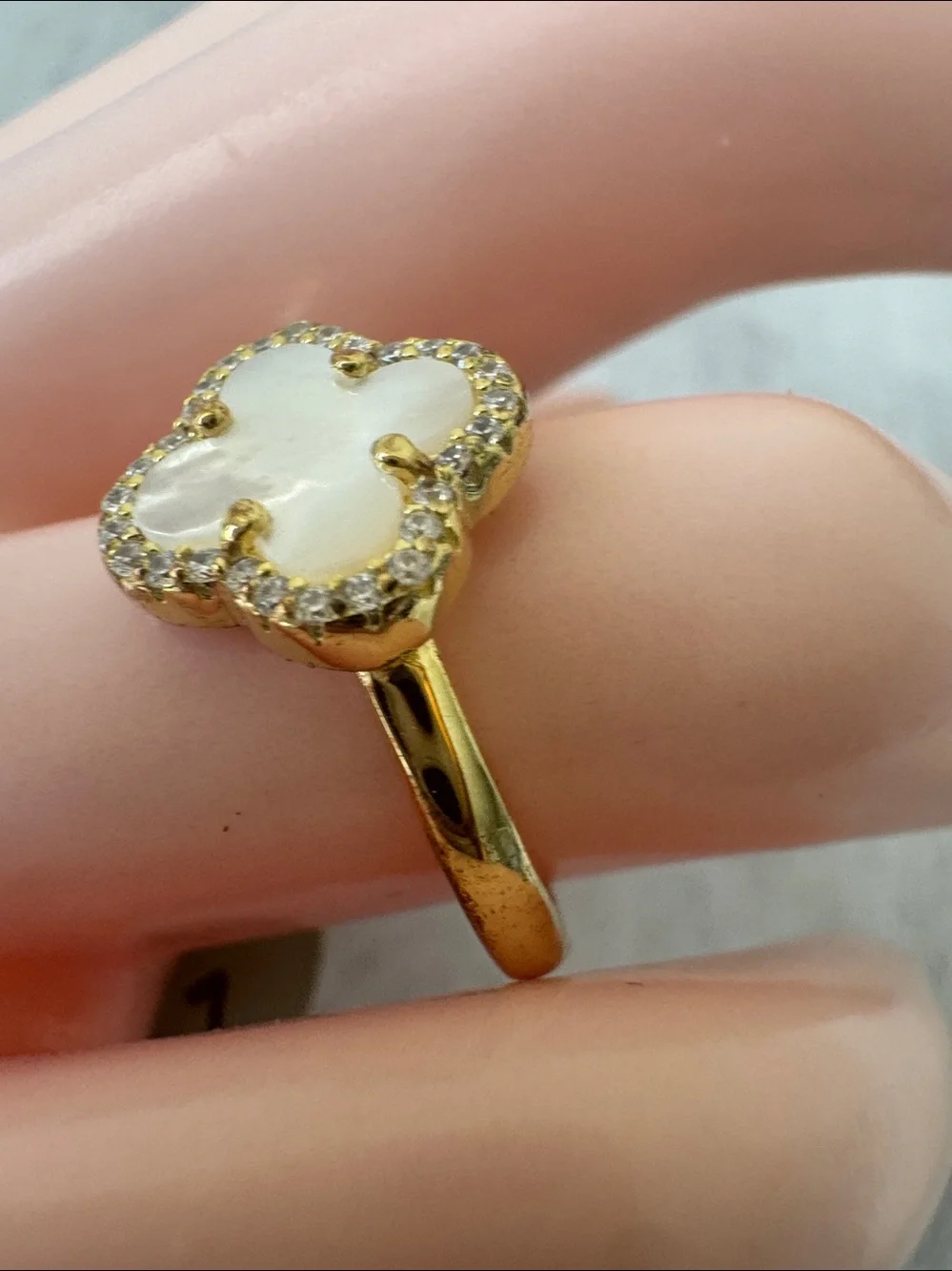 Gemolio 925 Sterling Silver Gold Plated Ring W Genuine Mother Of Pearl Sz. 7